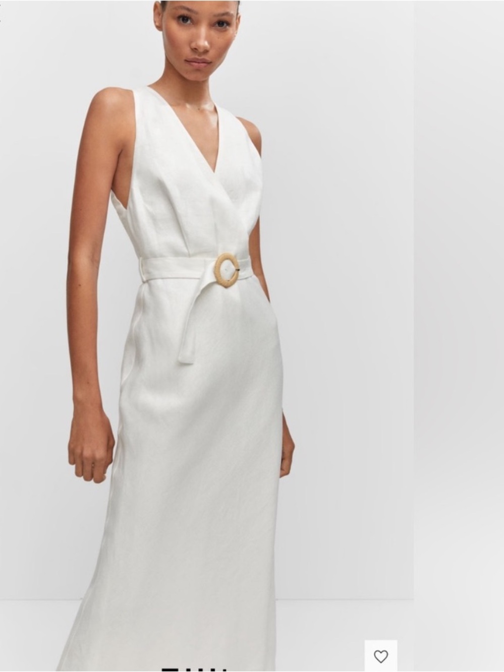 Mango white V‑Neck Sleeveless Maxi Dress with Buckle Waist